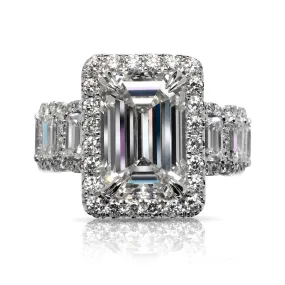 NANA 9 CARAT EMERALD CUT J COLOR VVS1 CLARITY DIAMOND ENGAGEMENT RING 18K WHITE GOLD EMERALD-CUT HALO ETERNITY BAND GIA CERTIFIED BY MIKE NEKTA