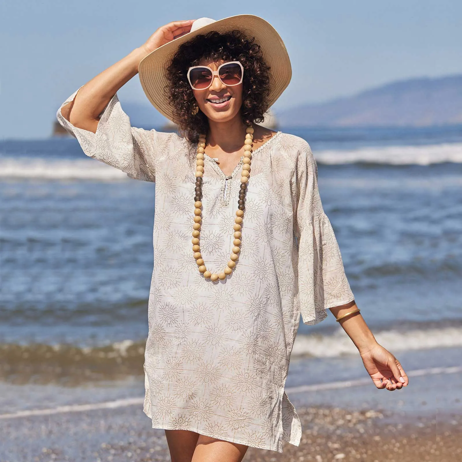 O'daisy Gold blu Cotton Beach Shift