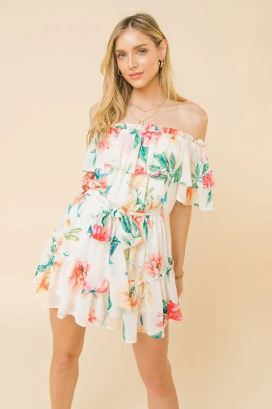 Off Shoulder Floral Romper