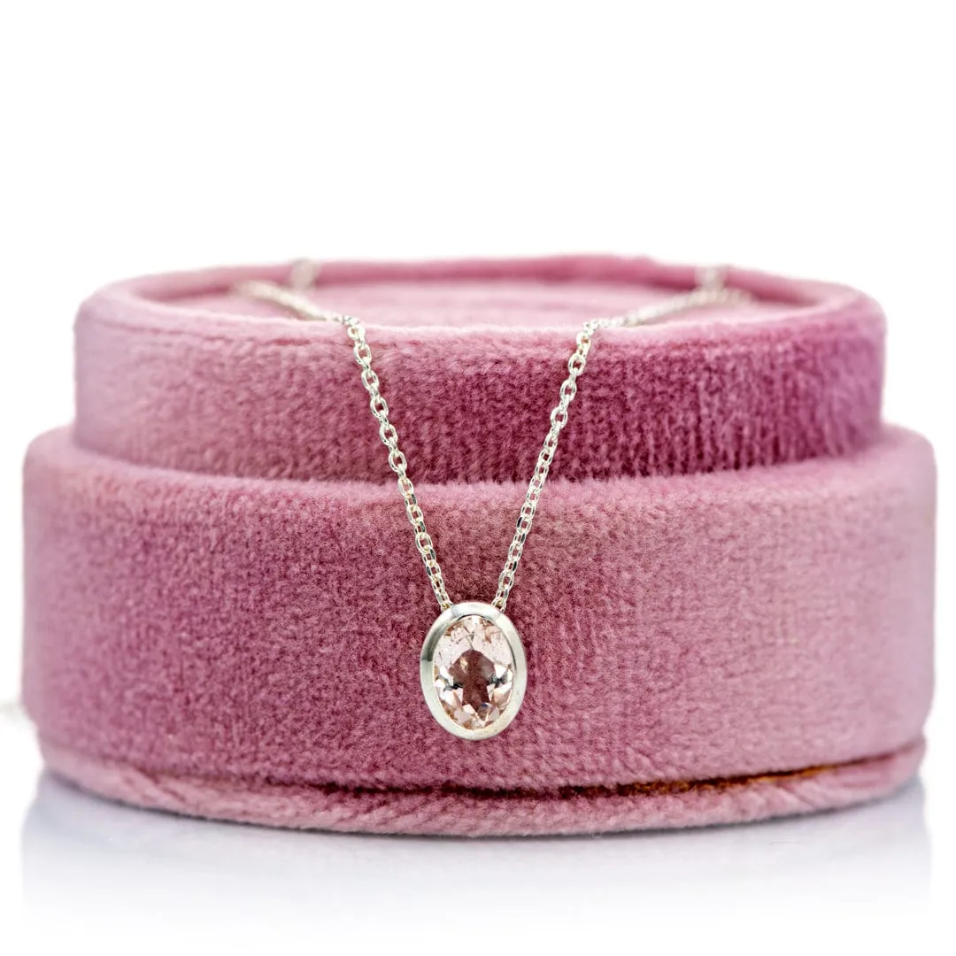 Oval Morganite Sterling Silver Slide Pendant Necklace