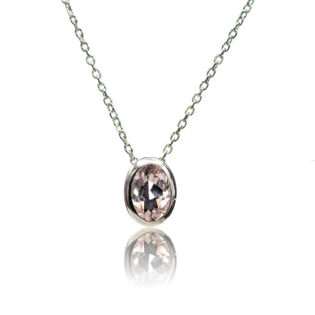 Oval Morganite Sterling Silver Slide Pendant Necklace