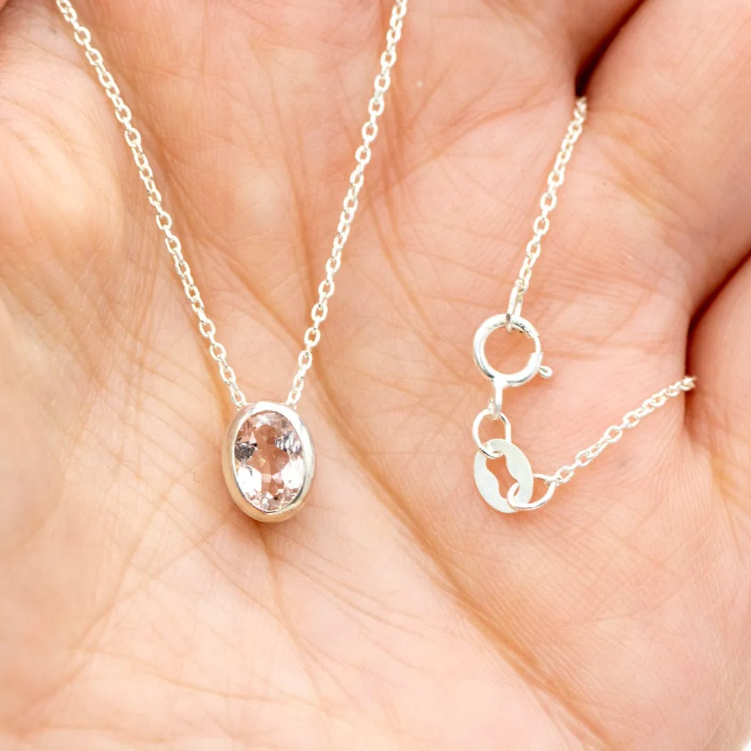 Oval Morganite Sterling Silver Slide Pendant Necklace