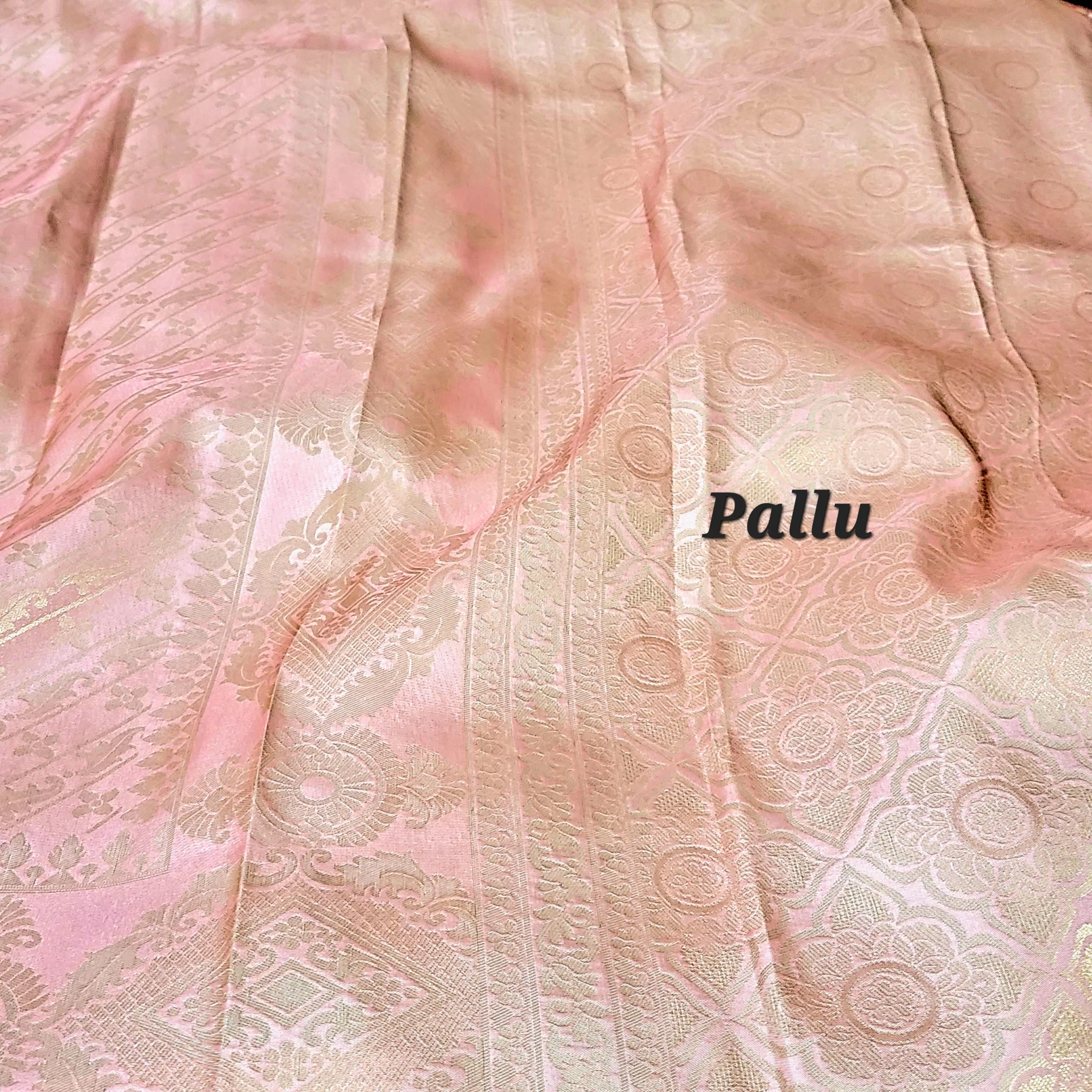 Pastel Pink Gold Zari soft Banarasi Silk Saree with stitched Blouse