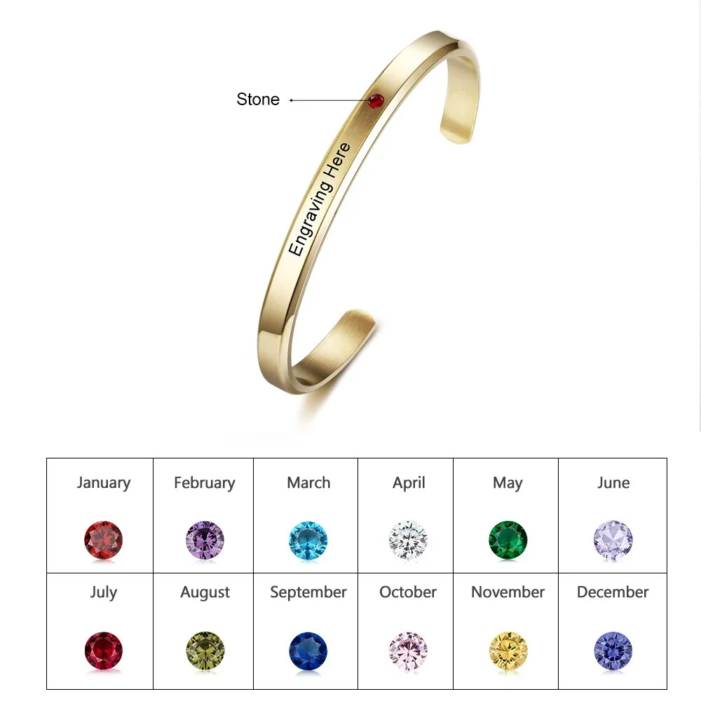 Personalized Engraved Name Bar Cuff Bracelets For Women