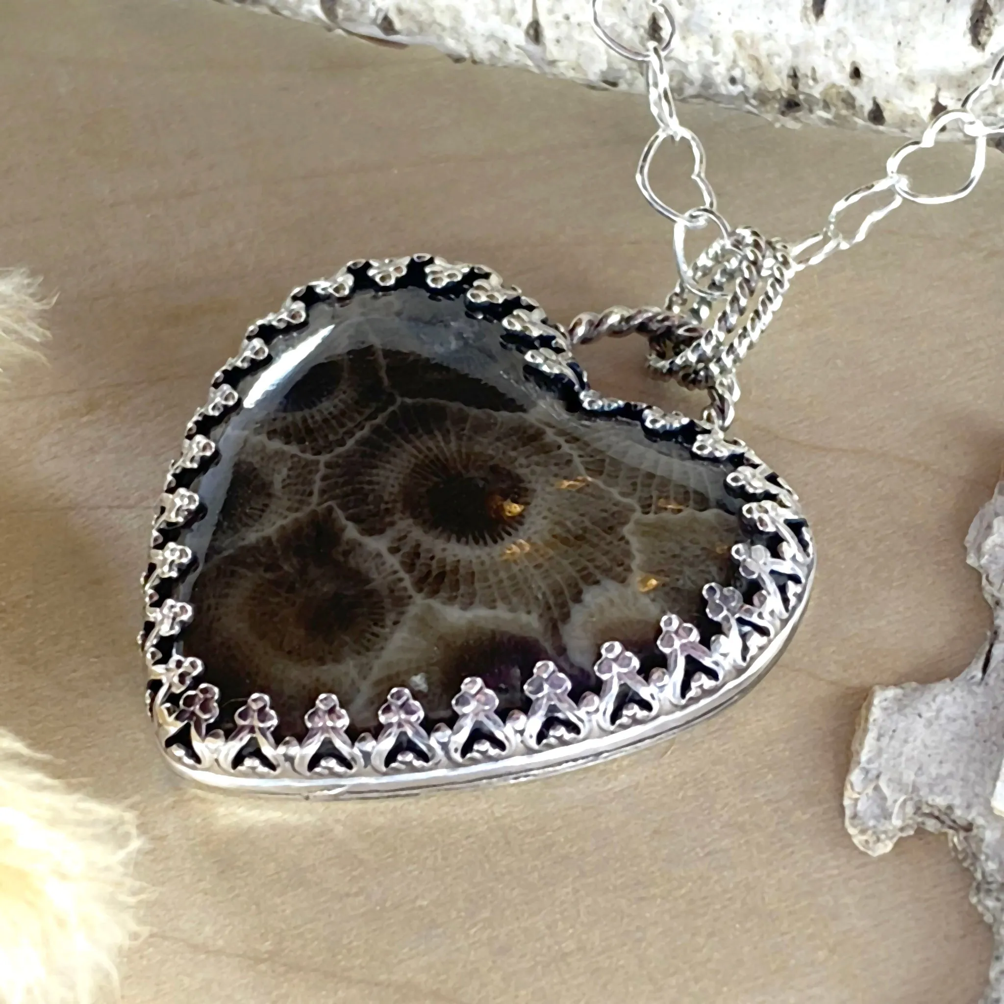 Petoskey Stone Heart Pendant Necklace