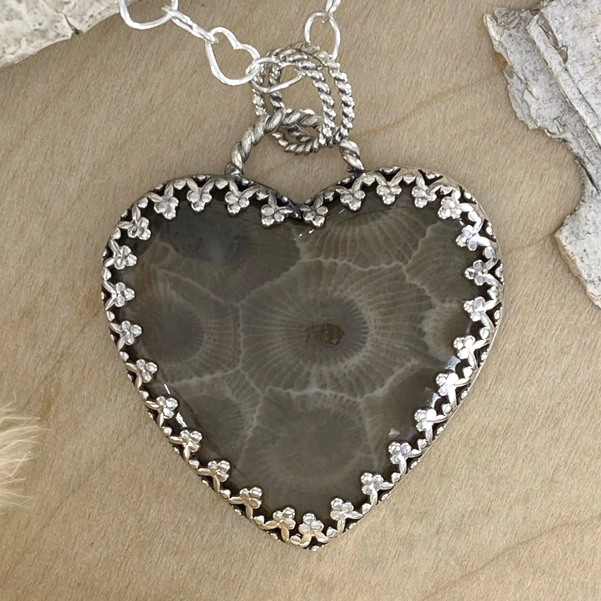 Petoskey Stone Heart Pendant Necklace