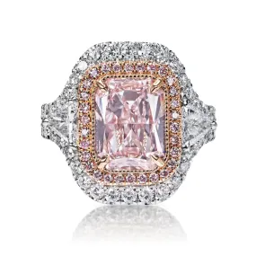 Savannah 5 Carat Light Pink SI2 Radiant Cut Diamond Engagement Ring in Platinum GIA Certified by Mike Nekta NYC