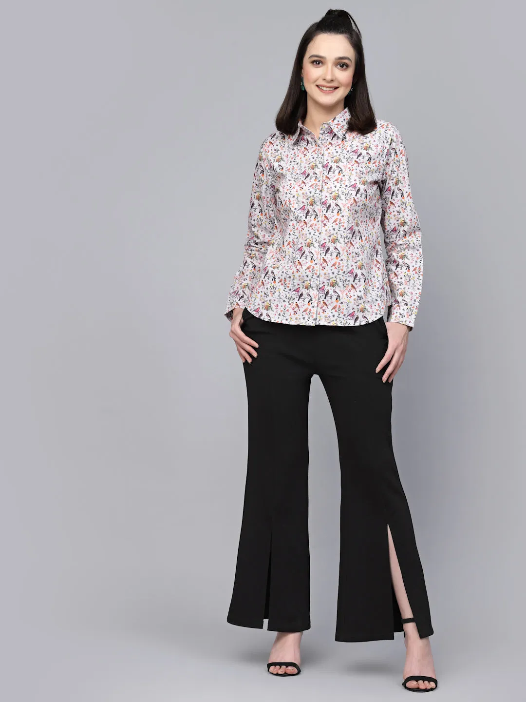 Style Quotient Women Floral Printed Grey And Multi Regular Formal Shirt