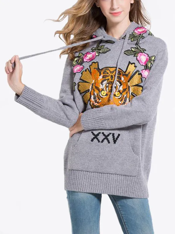 Women Floral Hoodie Hooded Sweatshirt Sweater