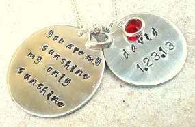 you are my sunshine, mother necklace, for mom, mothers day, easter, personalized jewelry, love necklace, hand stamped